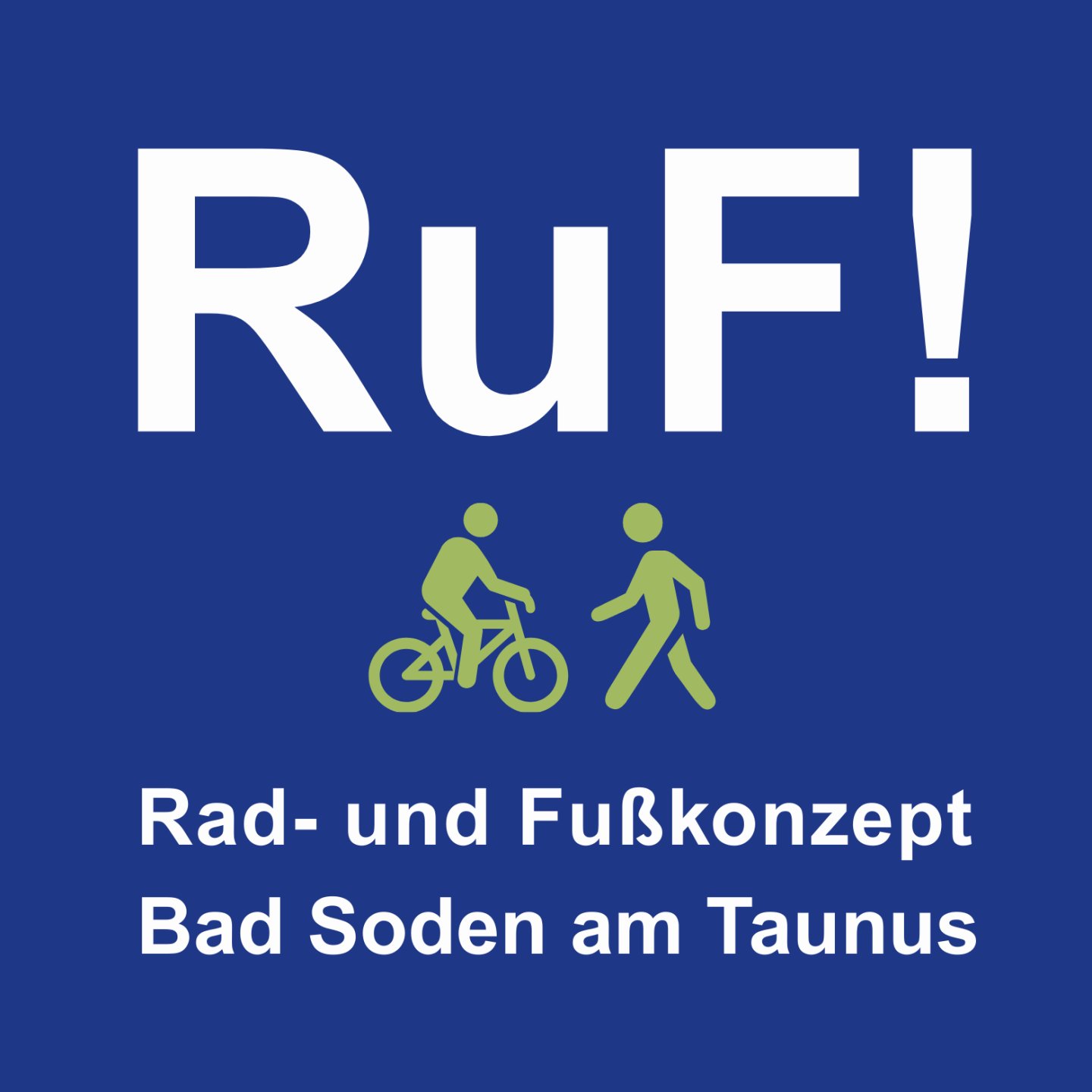 RuF - Hintergrund blau, Schrift weiß, Figuren grün