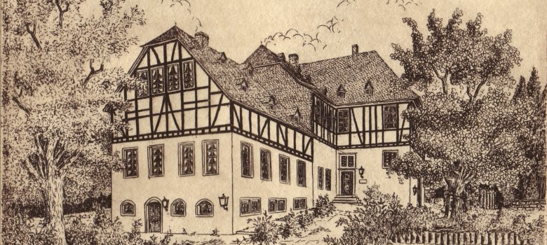 Herrnbau Radierung Herrnbau in Neuenhain von thiel 1987