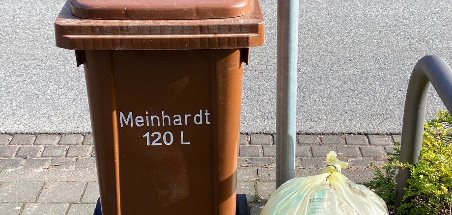 Mülltonne Links steht eine Mülltonne und rechts ein Müllsack