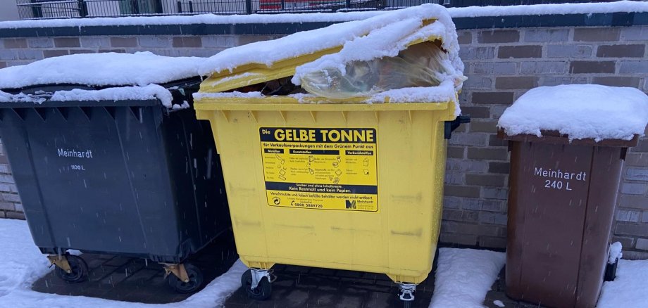 Schneebedeckte Abfallbehälter Winter Schneebedeckte Abfallbehälter