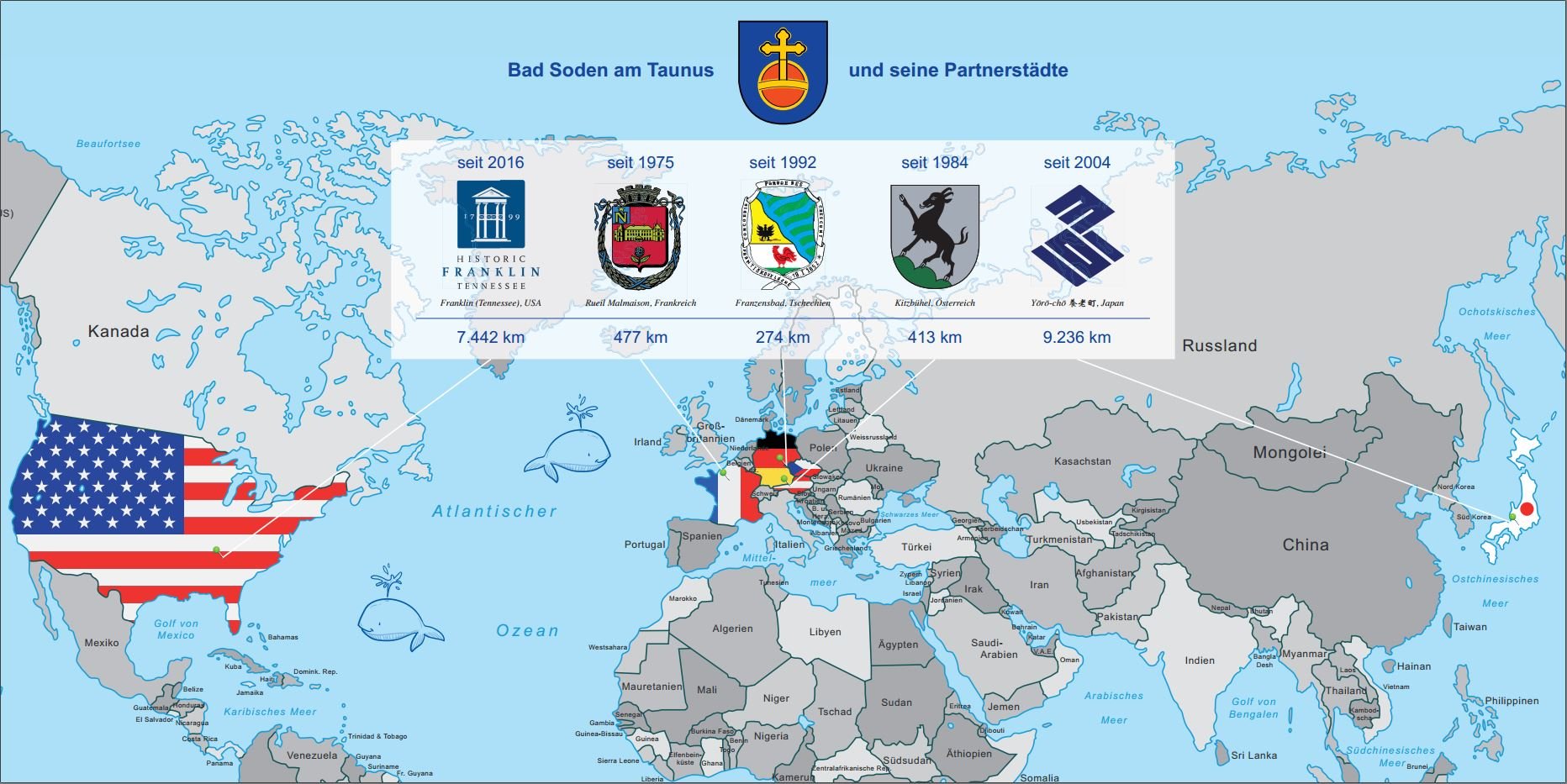 Bad Soden Partnerstädte Eine Landkarte der Bad Sodener Partnerstädte