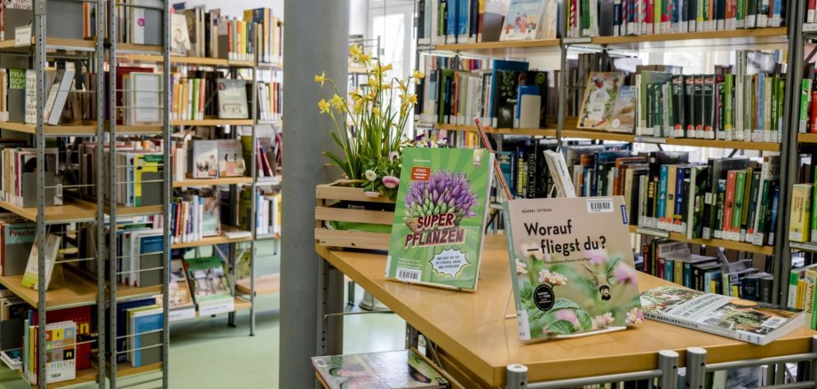 Ein Büchertisch in der Stadtbücherei