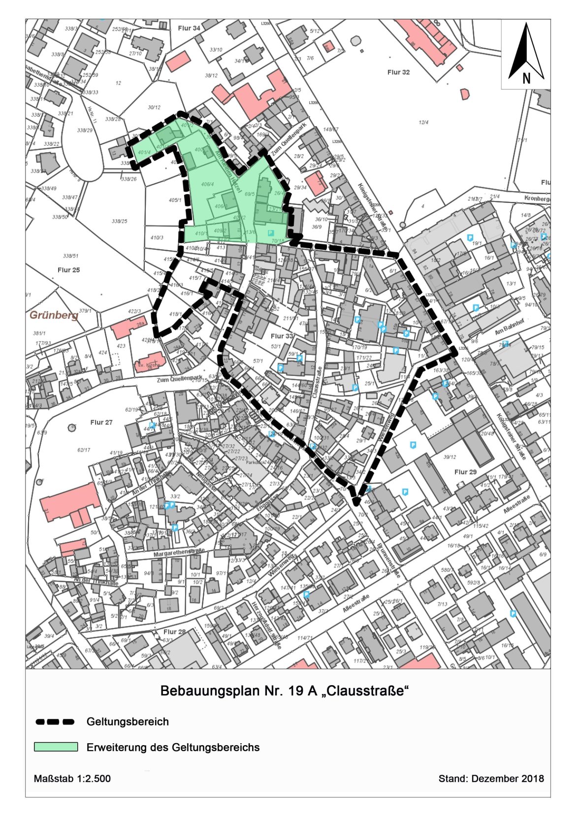 Planzeichnung des Bebauungsplans 19A Clausstrasse, 1. Verlängerung Veränderungssperre