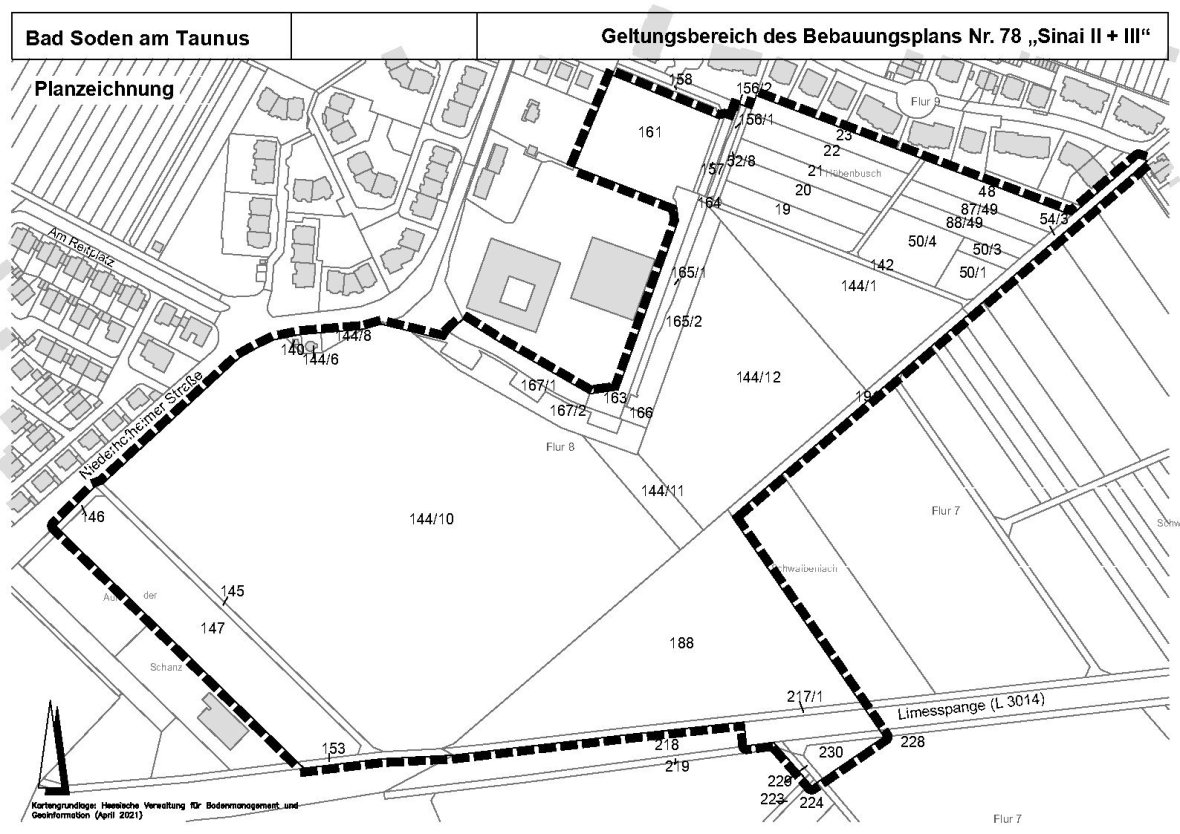 Planzeichnung des Bebauungsplans 78 Sinai II + III